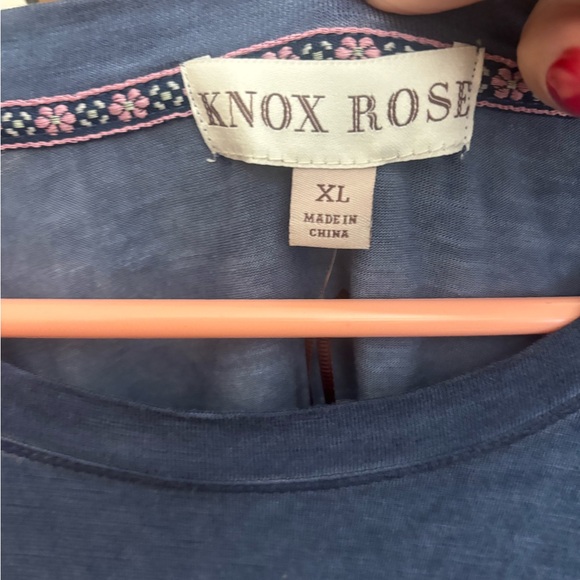 NWT Knox Rose Women's Navy Ruffle Sleeve Top - Picture 2 of 5